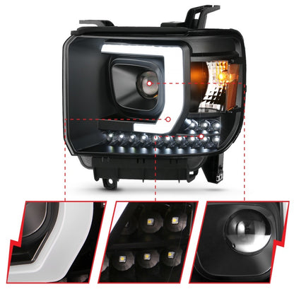 ANZO 2014-2015 Gmc Sierra 1500HD Projector Plank Style Headlight Black W/ Drl 111450 111450 Photo - Unmounted