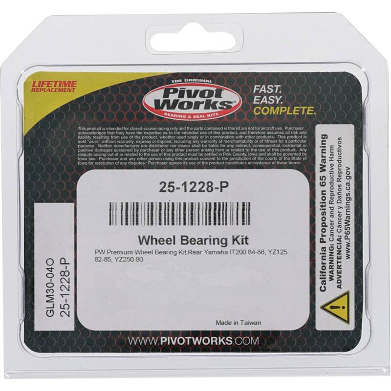 Pivot Works Yamaha Wheel Bearing Kit Premium Bearings 25-1228-P 25-1228-P Photo - Primary