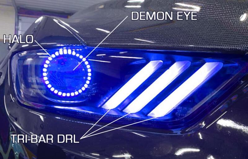 ORACLE Lighting Oracle 15-17 Ford Mustang Dynamic RGB+A Pre-Assembled Headlights - Black Edition - ColorSHIFT 8199-332 8199-332 Photo - lifestyle view