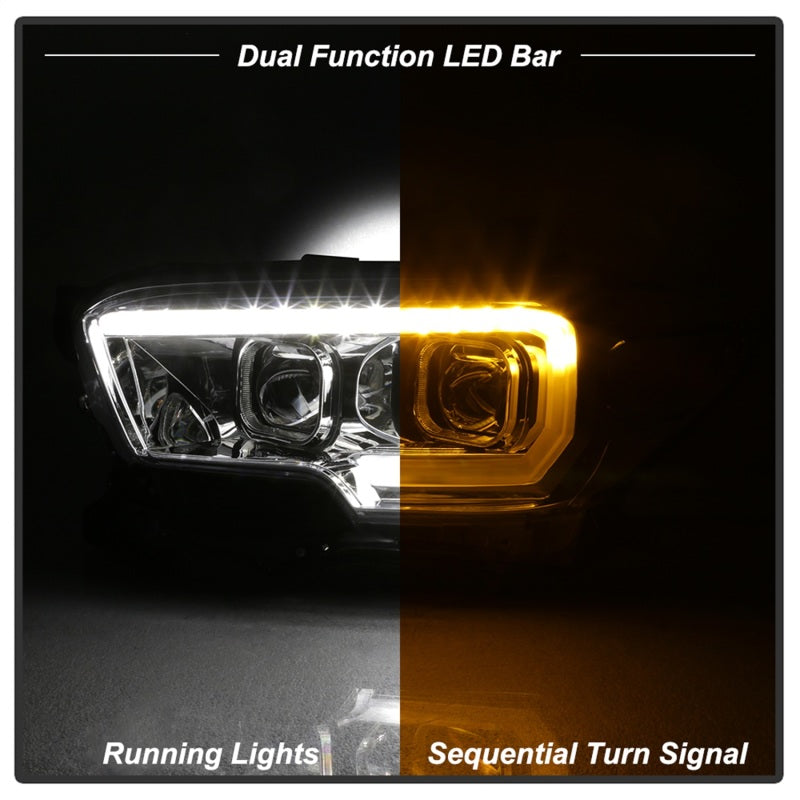 SPYDER xTune 16-18 Toyota Tacoma SR/SR5 DRL Proj Headlights w/Turn Signal - Chrm (PRO-JH-TTA16-SR-C) 9043017 9043017 Photo - Unmounted