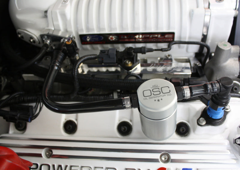 J&L 07-14 Ford Mustang GT500 Passenger Side Oil Separator 3.0 - Clear Anodized 3012P-C 3012P-C Photo - Mounted