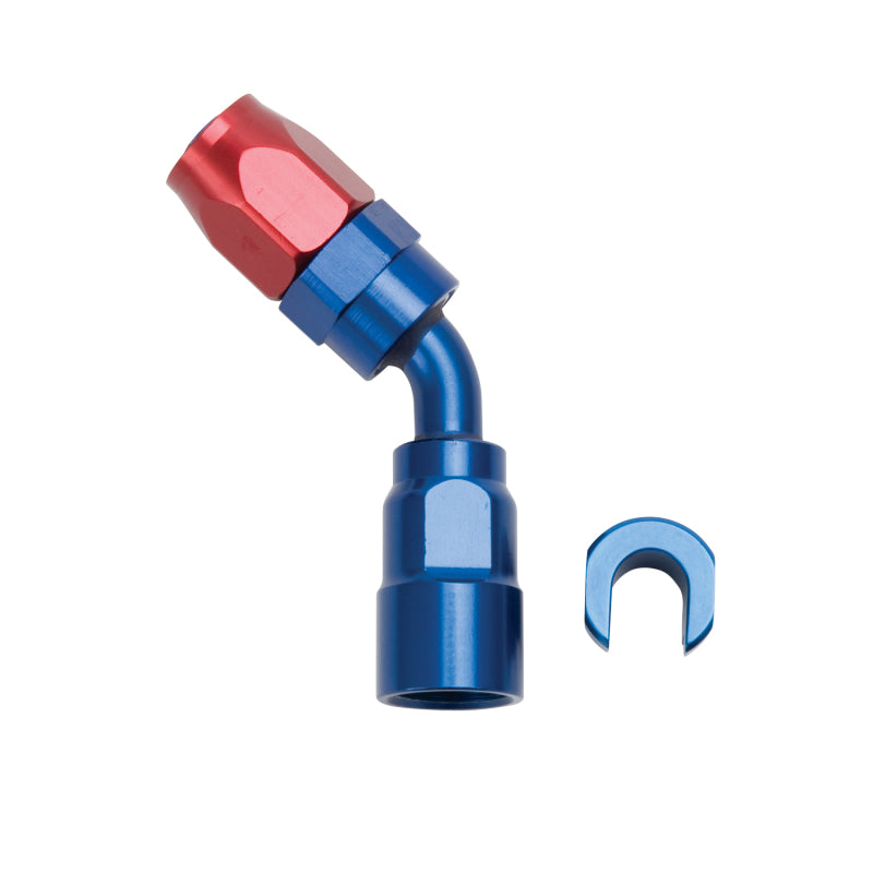 Russell Performance 3/8in SAE Quick Disc Female to -6 Hose Red/Blue 45 Degree Hose End 611210 611210 Photo - Primary
