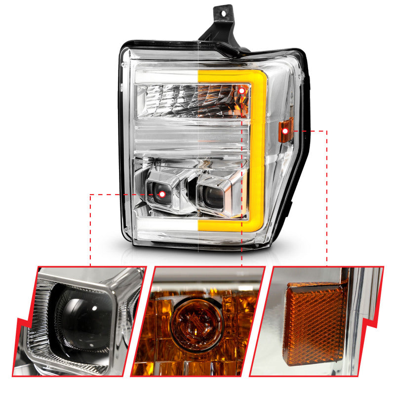 ANZO 08-10 Ford F-250 - F-550 Super Duty Projector Headlights w/ Light Bar Switchback Chrome Housing 111587 111587 User 2