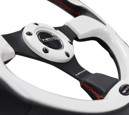 NRG Reinforced Steering Wheel (320mm) Blk w/White Trim & 4mm 3-Spoke RST-001WT RST-001WT Photo - Primary