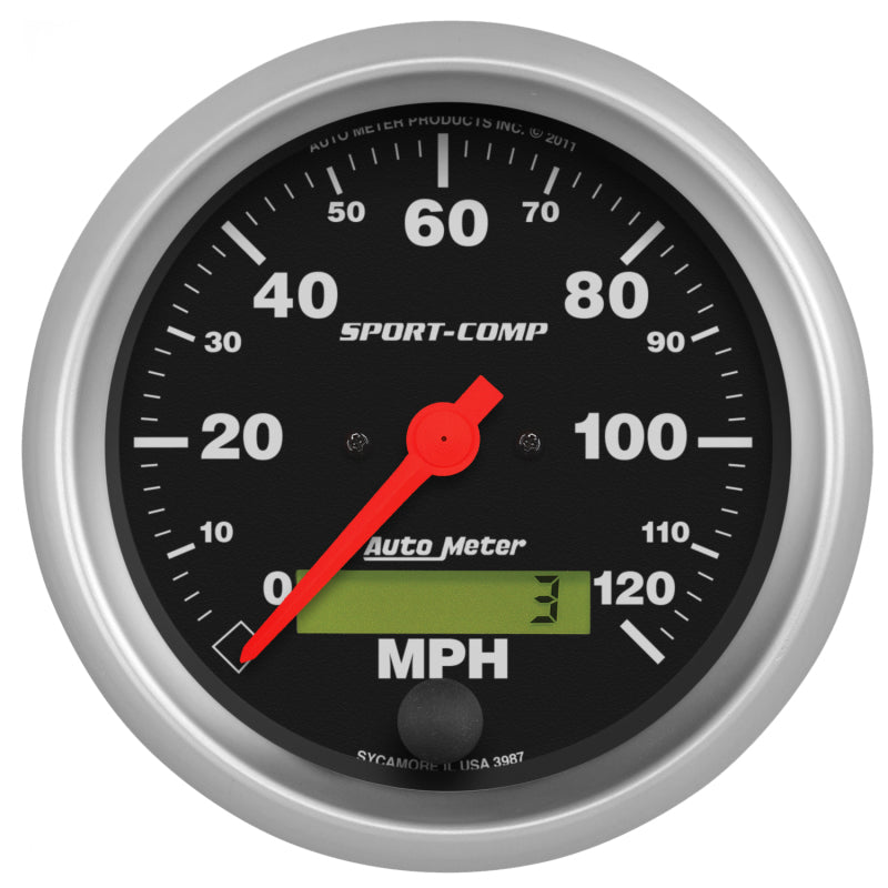 Autometer Gauge, Speedo, 3 3/8", 120mph, Elec. Program w/ Lcd Odo, Sport-Comp 3987 Photo - Primary