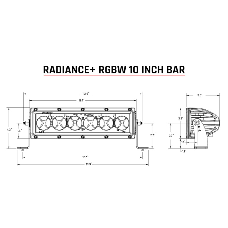 Rigid Industries Radiance+ 10in. RGBW Light Bar 210053 210053 Technical Drawing