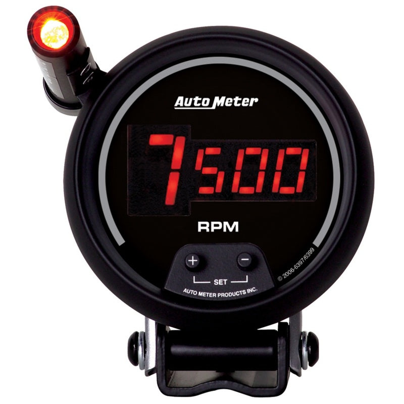 Autometer Quick-Lite Digital 10K RPM Pedestal Mount 3 3/4in Tachometer Black Dial w/ Red LED 6399 6399 Photo - Primary