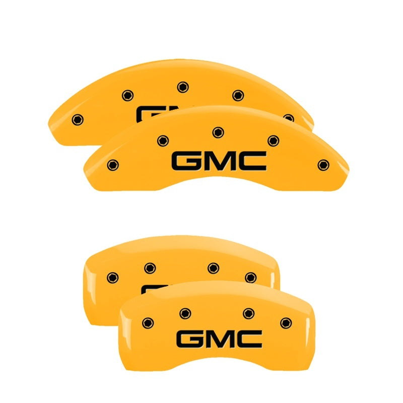 MGP 4 Caliper Covers Engraved Front & Rear GMC Yellow finish black ch 34002SGMCYL 34002SGMCYL Photo - Primary