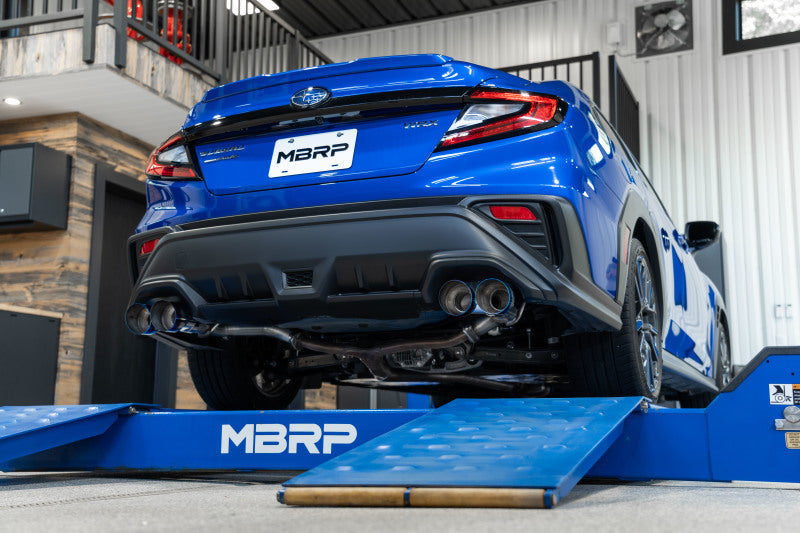 MBRP 2022 Subaru WRX 2.5in Dual Split Rear Exit w/ Quad BE Tips - T304 S48103BE S48103BE Photo - Mounted