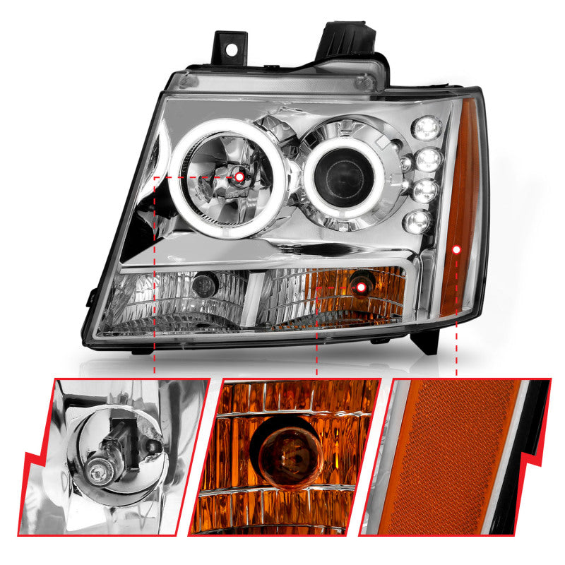 Anzo 2007-2013 Chevrolet Avalanche Projector Headlights w/ Halo Chrome 111108 Photo - Close Up