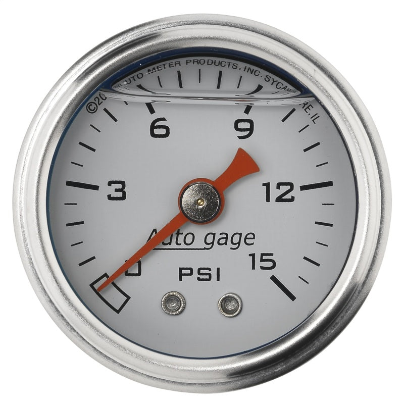 Autometer 1-1/2" Pressure, 0-15 Psi, Mechanical, White 2175 Photo - Primary