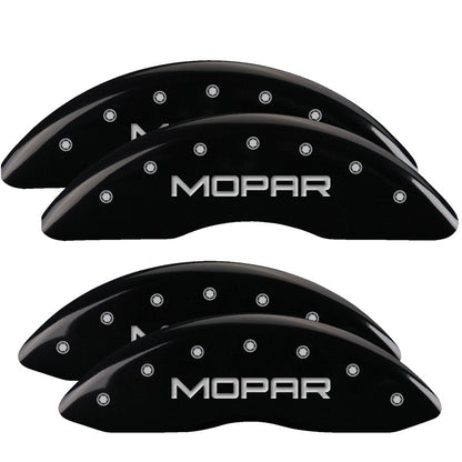 MGP 4 Caliper Covers Engraved Front & Rear MOPAR Black finish silver ch 12124SMOPBK 12124SMOPBK Photo - Primary