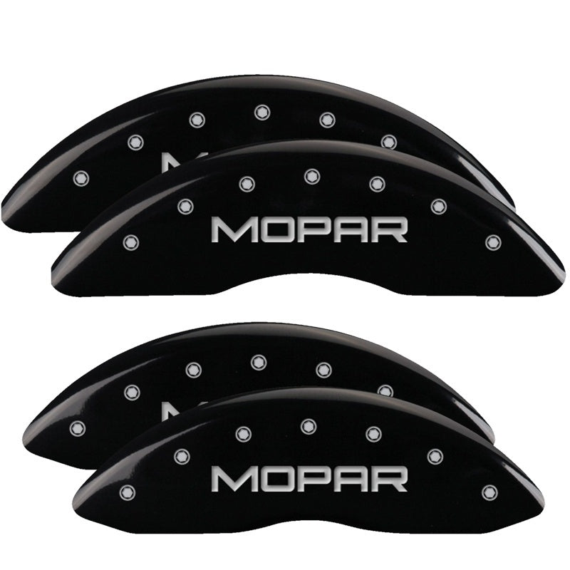 MGP 4 Caliper Covers Engraved Front & Rear MOPAR Black finish silver ch 12124SMOPBK 12124SMOPBK Photo - Primary