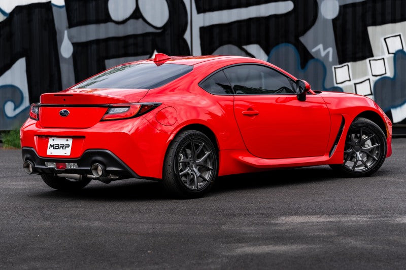 MBRP 13-22 Subaru BRZ 2.0L/ 2.4L 3in Dual Split Rear Cat Back w/Burnt End Tips- T304 S48043BE S48043BE Photo - lifestyle view