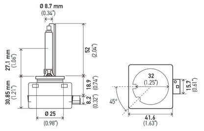 Hella Xenon D1S Bulb PK32d-2 85V 35W 4300k D1S 4300 K D1S 4300 K Technical Drawing