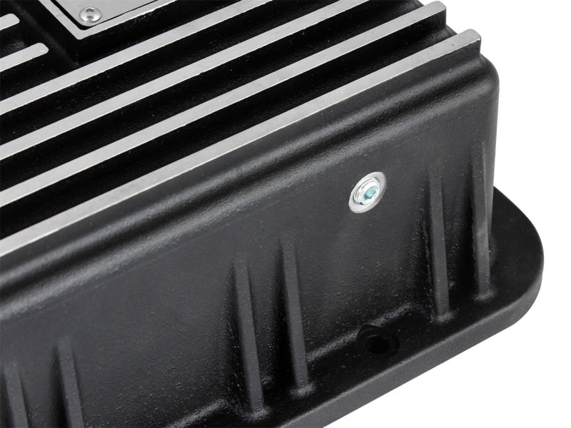 aFe Transmission Pan, Black w/ Machined Fins: Ford Trucks 93-08 (AODE/4R70 46-70222 Photo - Unmounted