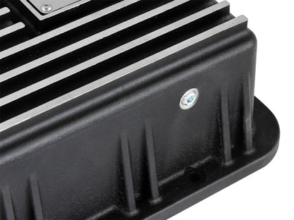aFe Transmission Pan, Black w/ Machined Fins: Ford Trucks 93-08 (AODE/4R70 46-70222 Photo - Unmounted
