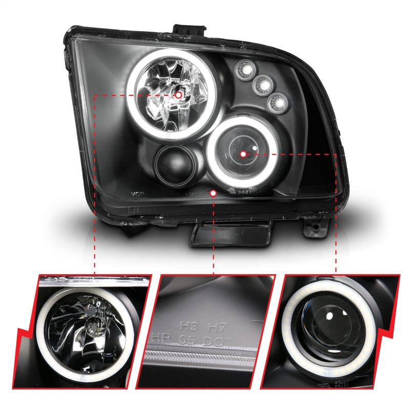 Anzo 2005-2009 Ford Mustang Projector Headlights w/ Halo Black 121166 Photo - Unmounted