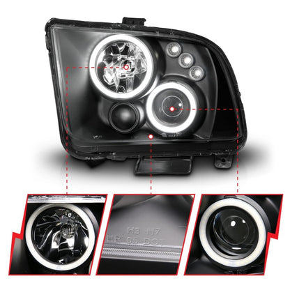 Anzo 2005-2009 Ford Mustang Projector Headlights w/ Halo Black 121166 Photo - Unmounted