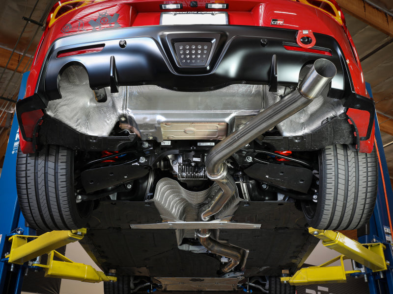 aFe POWER Takeda 2020 Toyota Supra L6-3.0L (t) 3.5in 304 SS CB Exhaust 4" Brushed Finish Tip 49-36045-H 49-36045-H Photo - Mounted