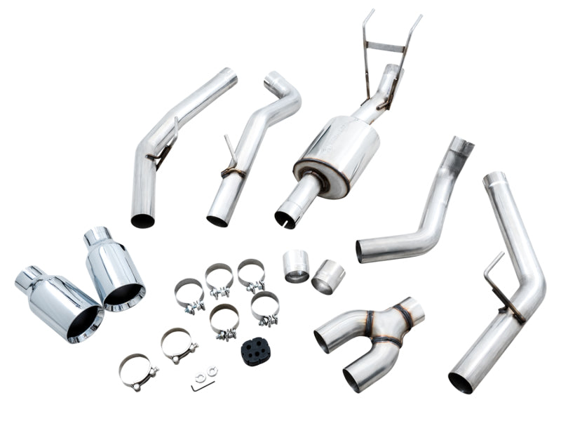 AWE Tuning 09-18 RAM 1500 5.7L (w/o Cutout) 0FG Dual Rear Exit Cat-Back Exhaust - Chrome Silver Tips 3015-32101 3015-32101 Photo - out of package