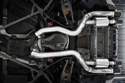 MBRP 18-22 BMW M2 Competition 3.0L T304 SS 3in Resonator-Back Exhaust Quad Rear w/ Carbon Fiber Tips S45023CF S45023CF Photo - Mounted