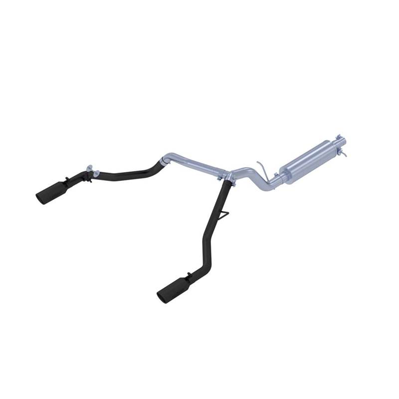 MBRP 19-20 Ford Ranger 2.3L 3in Dual Split Rear Outlet 4in OD Tips Black Coated Cat Back Exhaust S5223BLK S5223BLK Photo - Primary
