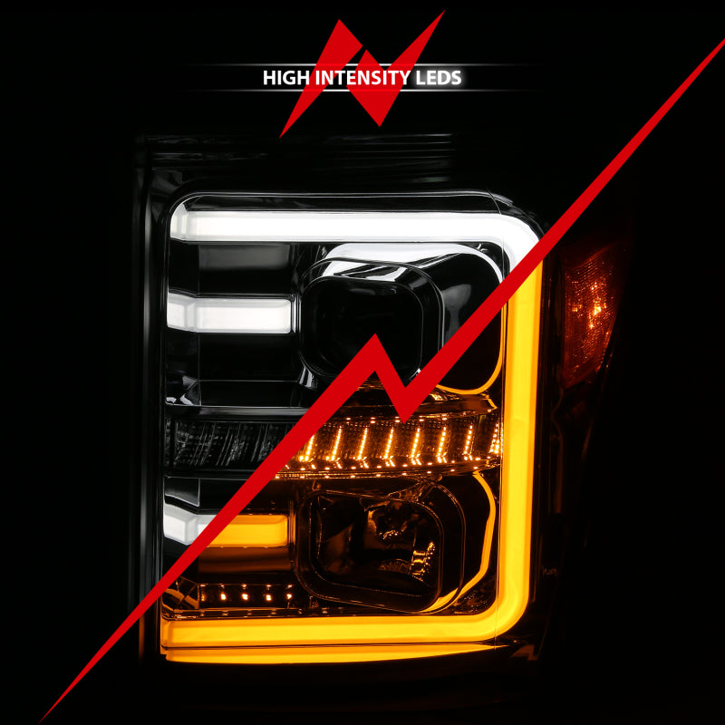 ANZO 11-16 Ford F-250/F-350/F-450 Projector Headlights w/ Plank Style Switchback Chrome w/Amber 111407 111407 Photo - Unmounted