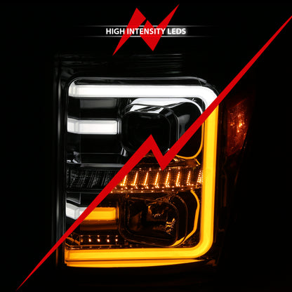 ANZO 11-16 Ford F-250/F-350/F-450 Projector Headlights w/ Plank Style Switchback Chrome w/Amber 111407 111407 Photo - Unmounted