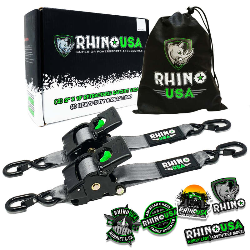 Rhino USA Retractable Ratchet Straps (2Pk 2Inx10Ft) Gray TD-RSRE2X10-GRY TD-RSRE2X10-GRY Photo - Primary