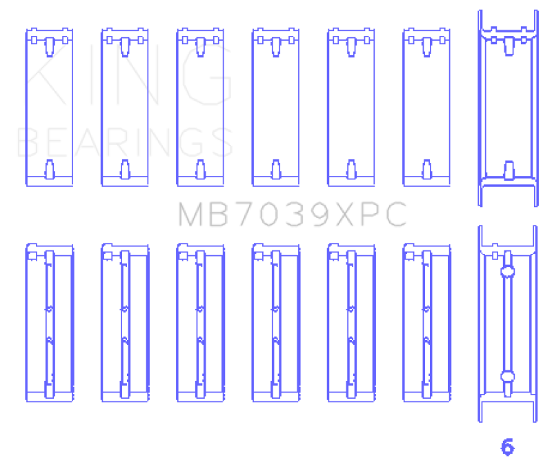 King BMW M20/M50 2.0L/2.5L/2.7L Crankshaft Main Bearings Set - 7 Pairs Coated MB7039XPC MB7039XPC Photo - Primary