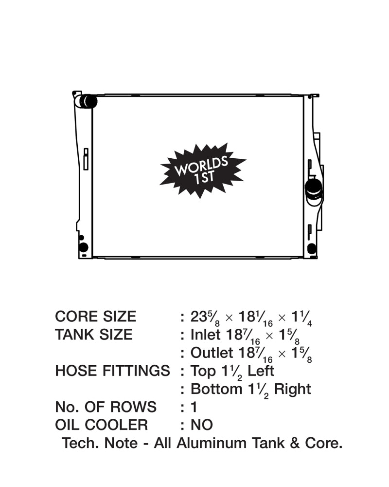 CSF 2006 BMW 325 / 07-09 BMW 328 / 06-10 BMW 330 / 09-10 BMW Z4 Radiator 7001 7001 Technical Drawing