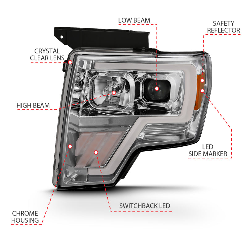 ANZO 2009-2013 Ford F-150 Projector Light Bar G4 Switchback H.L. Chrome Amber 111470 111470 Photo - out of package