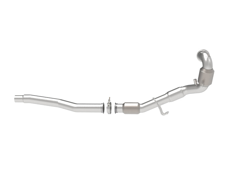 aFe Power Twisted Steel Down Pipe 3in 304 Stainless Steel w/ Cat 15-18 VW Golf R MKVII L4-2.0L (t) 48-36411-1YC 48-36411-1YC Photo - Unmounted
