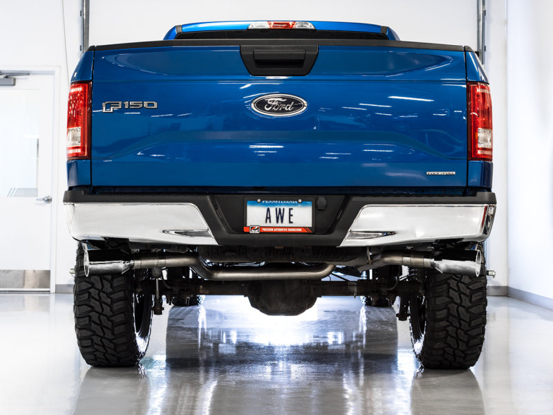 AWE Tuning 2015+ Ford F-150 0FG Dual Exit Performance Exhaust System w/5in Chrome Silver Tips 3015-32104 3015-32104 Photo - Primary