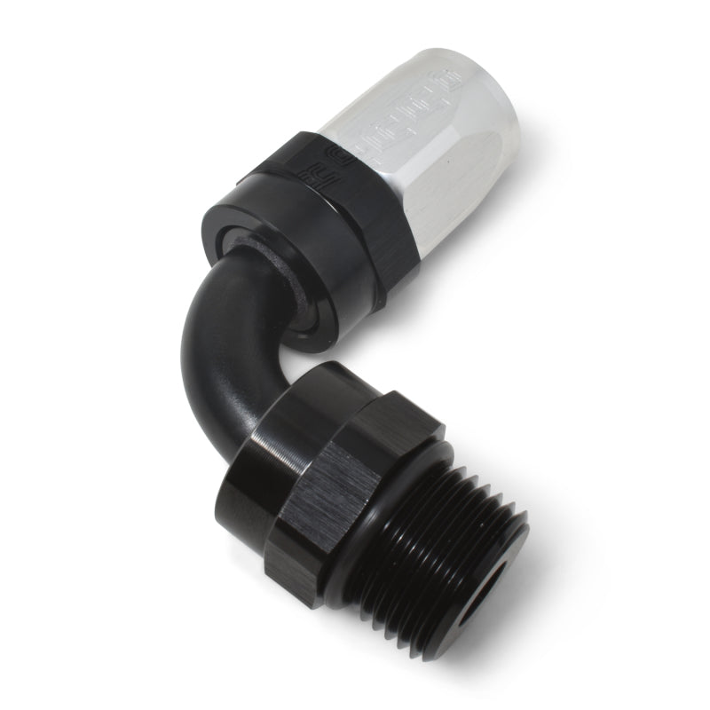 Russell Swivel Hose End Assy #10 AN Male SAE Port To #8 Hose 90° Black/Silver 612433 Photo - out of package