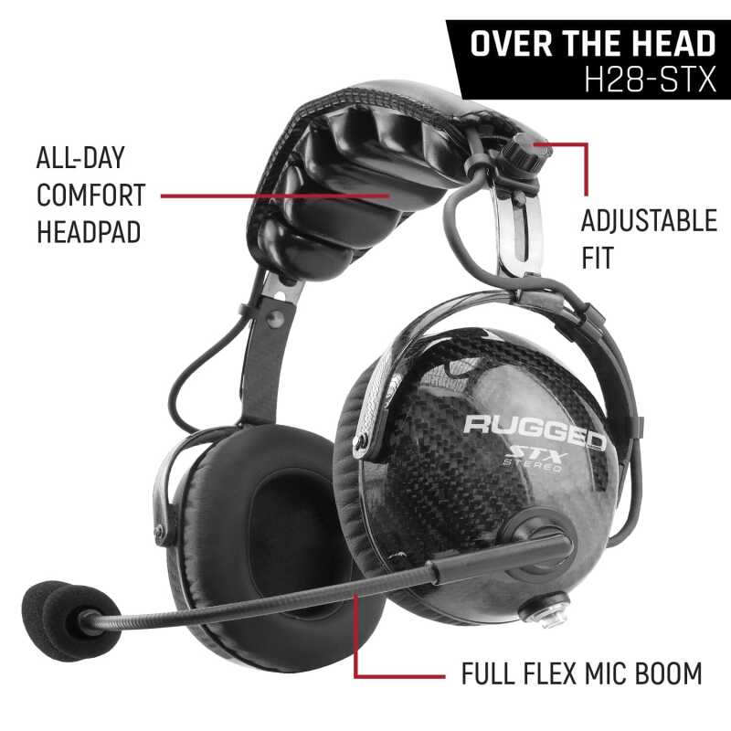 Rugged Radios AlphaBass Carbon Fiber Headset for STEREO and OFFROAD Intercoms Behind The Head H48-STX H48-STX Photo - Primary