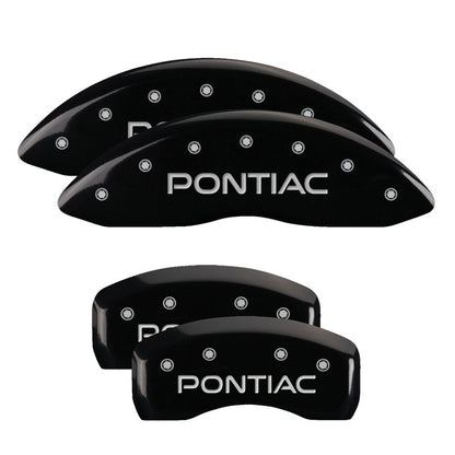 MGP 4 Caliper Covers Engraved Front & Rear Pontiac Black finish silver ch 18031SPOPBK 18031SPOPBK Photo - Primary