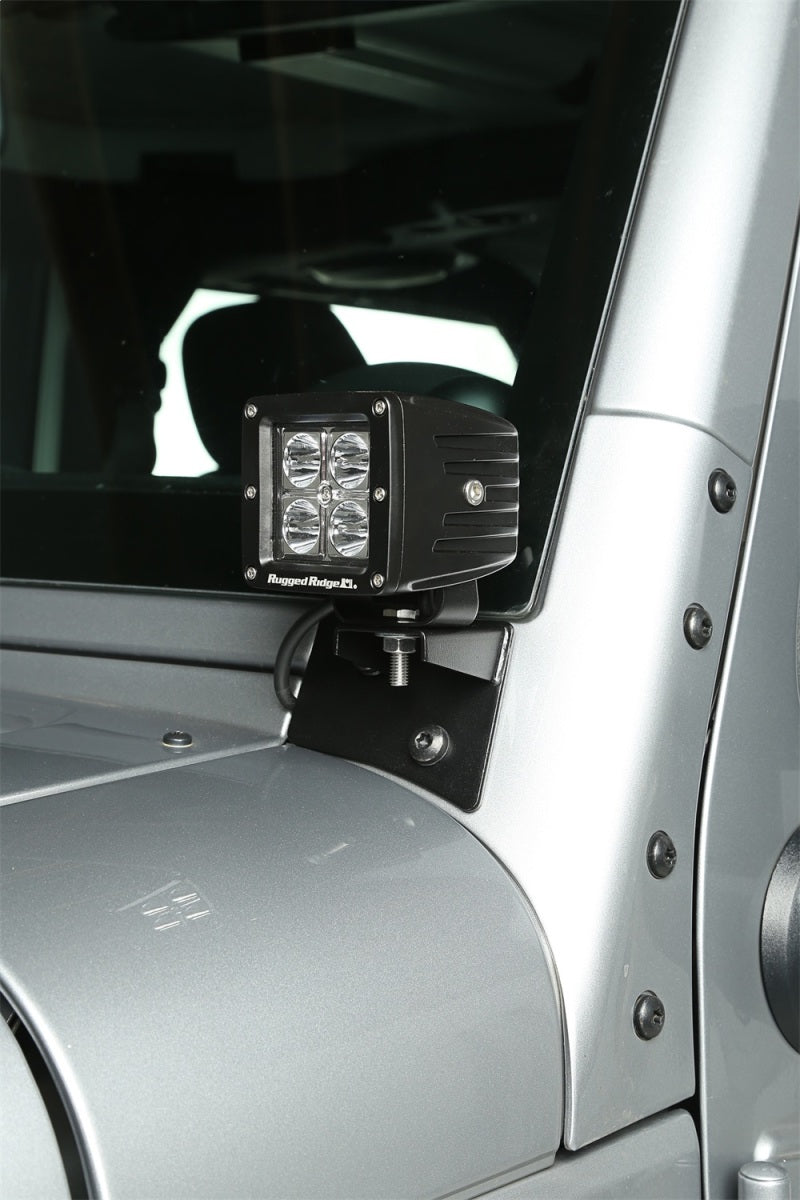 Rugged Ridge Light Mount Bracket Kit,Windshield,Textured Black;07-18 Wrangler JK 11027.04 Photo - Mounted