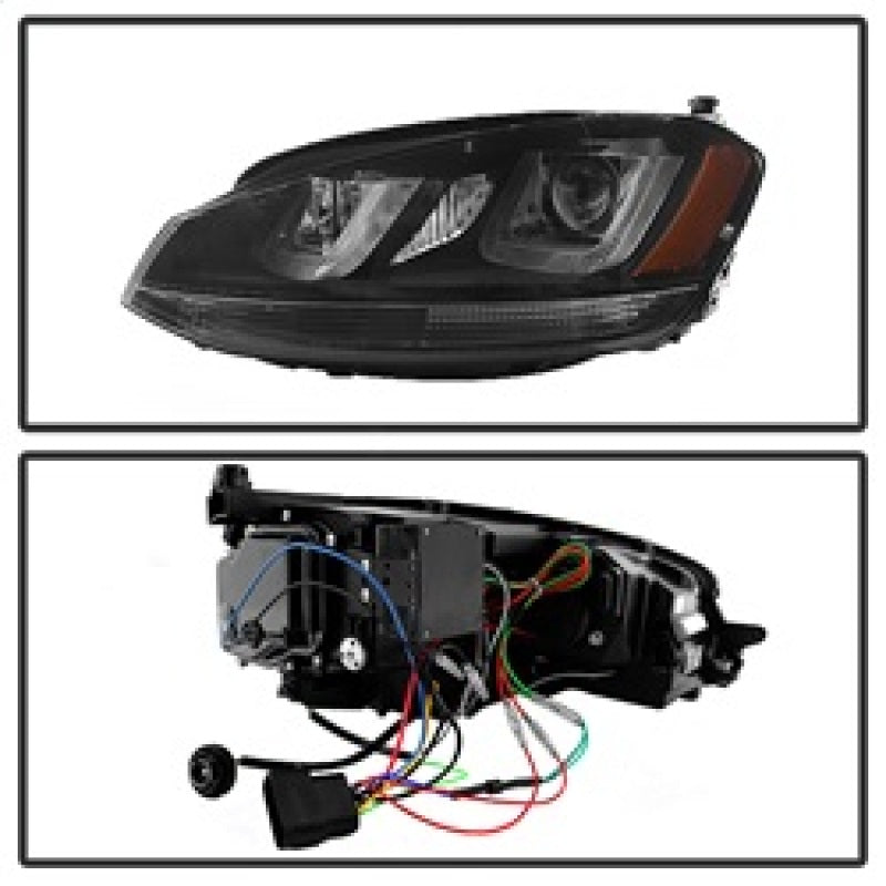Spyder Volkswagen Golf VII 14-16 Projector Headlights DRL LED Blk Stripe Blk PRO-YD-VG15-BLK-DRL-BK 5080578 5080578 Photo - Unmounted