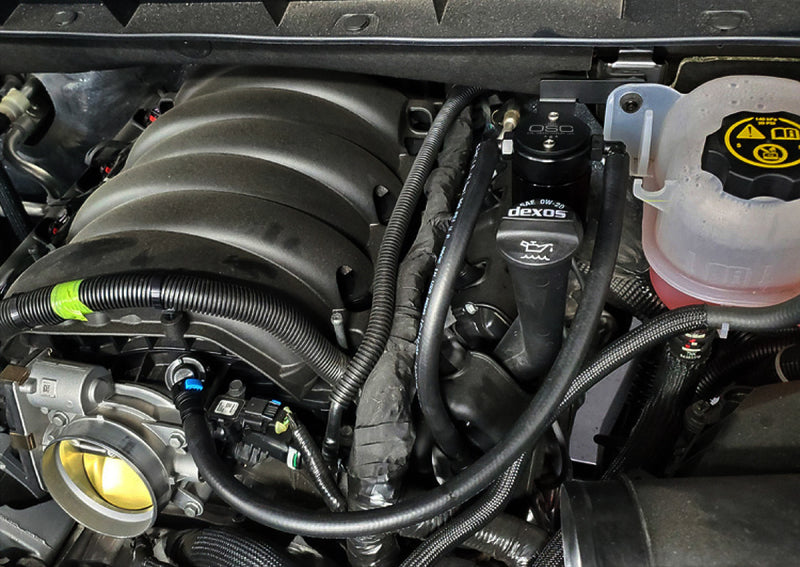 J&L 19-22 Chevrolet Silverado/GMC Sierra 1500 5.3L V8 Driver Side Oil Separator 3.0 - Black Anod 3086D-B 3086D-B Photo - Mounted