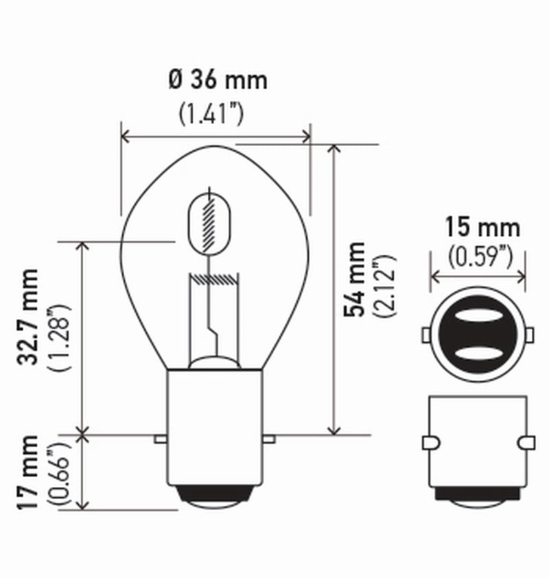 Hella Bulb 6235 12V 35/35W Ba20D B11 S2 Sb 6235SB 6235SB Technical Drawing