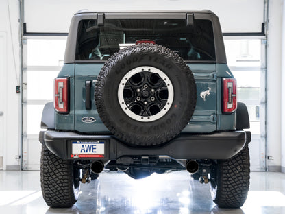 AWE Tuning 2021+ Ford Bronco 0FG Dual Rear Exit Exhaust w/Diamond Black Tips & Bash Guard 3015-33456 3015-33456 Photo - Mounted