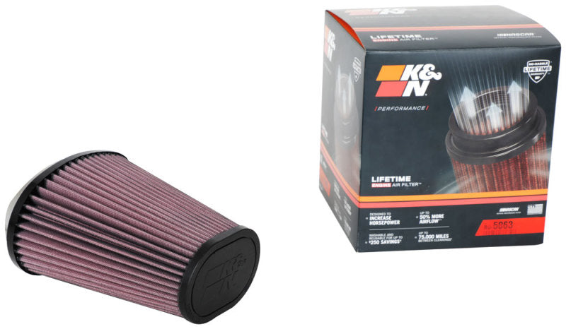 K&N Engineering K&N Universal Clamp-On Air Filter 2.844x4.813in Flg ID x 6.5x4.75in B OD x 4.5x3.25in T OD x 7.5in H RU-5063 RU-5063 Photo - out of package