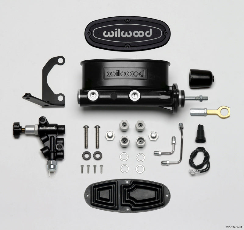 Wilwood HV Tandem M/C Kit w L/H Bracket & Prop Valve - 7/8" Bore, Black-W/Push 261-13272-BK Photo - Primary
