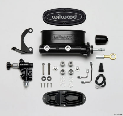 Wilwood HV Tandem M/C Kit w L/H Bracket & Prop Valve - 7/8" Bore, Black-W/Push 261-13272-BK Photo - Primary