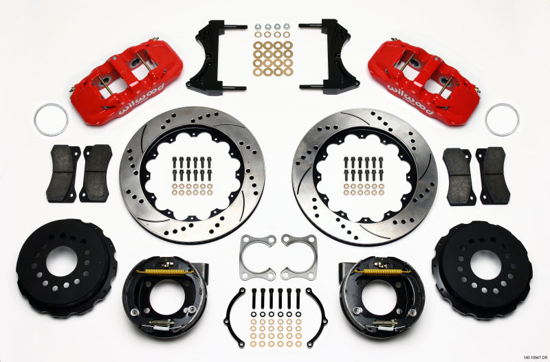 Wilwood AERO4 Rear P-Brake Kit 14.00in Drilled Red Big Ford Old Style 2.36in Offset 140-10947-DR 140-10947-DR Photo - Primary