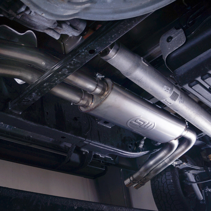 Stainless Works 2015-18 F-150 Exhaust X-Pipe Resonator Muffler Exits In Front Of Passenger Rear Tire FT15CBFT FT15CBFT Photo - Mounted