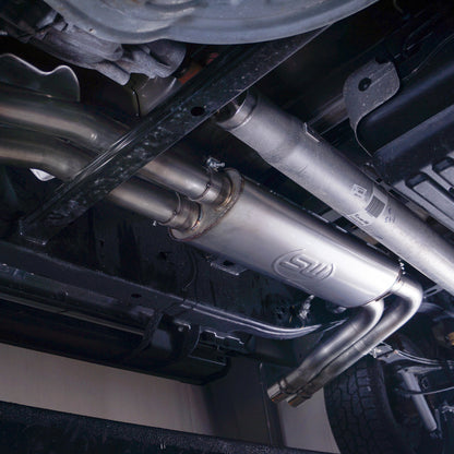 Stainless Works 2015-18 F-150 Exhaust X-Pipe Resonator Muffler Exits In Front Of Passenger Rear Tire FT15CBFT FT15CBFT Photo - Mounted