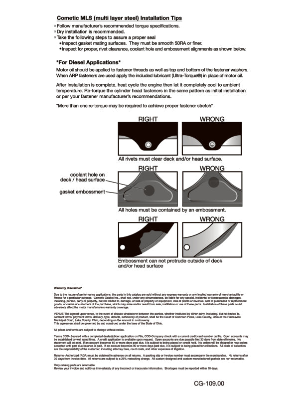 Cometic Head Gasket Bore: 93mm Material: MLS Thickness: .066in C4243-066 Installation Instructions